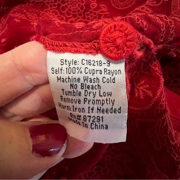 Johnny Was Antik Lace Collared Long Sleeve Blouse Red embroidered fairy whimsy M - Picture 13 of 16